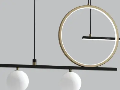 Minimalist Globes with LED Ring Kitchen Island Branch Chandelier 3D model