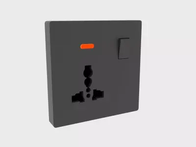 Single Socket Switch Black with Red LED Light Indicator Low-poly 3D model