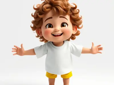 CurlyHaired Toddler D Model for Games and Animations Low-poly 3D model