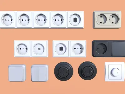 EU Switches - Sockets - Fuse Box Low-poly 3D model