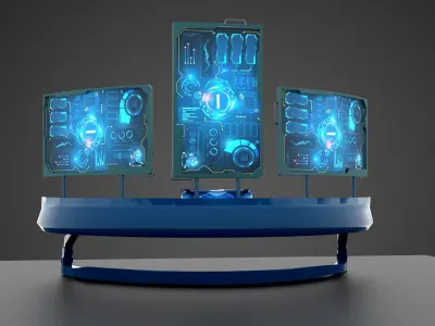 SciFi Computer Table  Low-poly 3D model