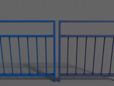 PBR Pedestrian Guard Rail Blue V4 Low-poly 3D model