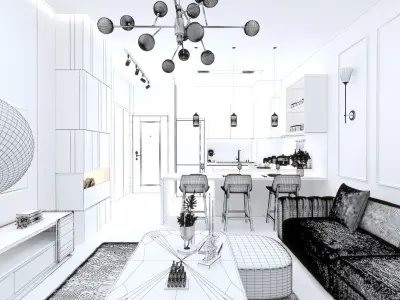 Kitchen  Living Room Bathroom 3D model