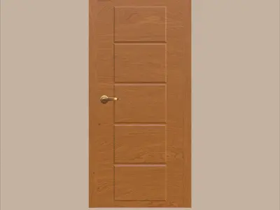Wooden Interior Door with Golden Handle 3D model