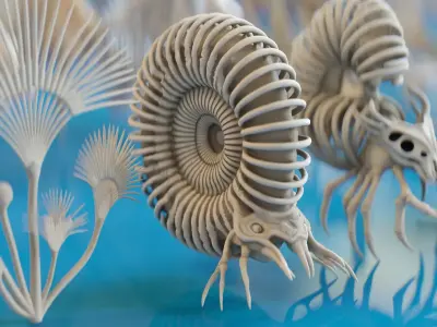 Fish and Underwater Creatures Skeleton Collection Low-poly 3D model