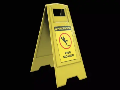 Wet Floor Warning Sign Spanish Low-poly 3D model