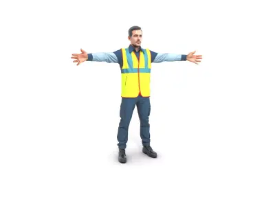 Forklift Operator in Neon Safety Vest Low-poly 3D model