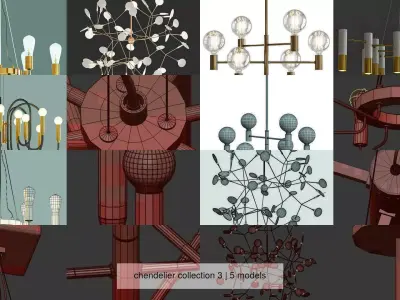 chendelier collection 3 modern chandelier gold 3D Model Pack