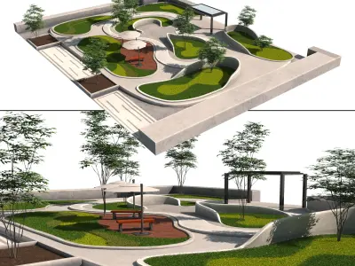 Island Beds Garden Park 3D Low-poly 3D model