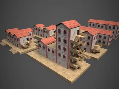 Modular Station Buildings Low-poly 3D model