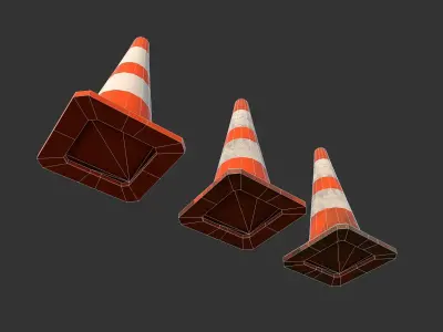 Traffic Cones Construction Set Low-poly 3D model