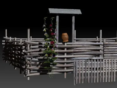 Wooden Fence Low-poly 3D model