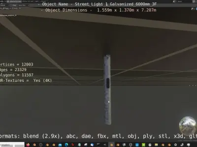 Street Light 1 Galvanized 6000mm 3F Low-poly 3D model