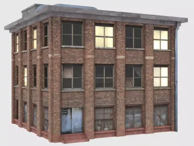 Industrial Brick Building Low-poly 3D model