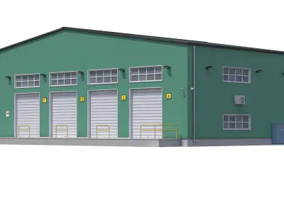 Green Industrial Building Low-poly 3D model