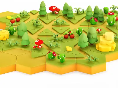 Stylized modular platform game level design Low-poly 3D model