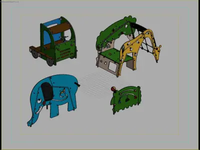 Playful Animal-Themed Playground Structures 3D model