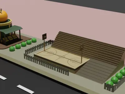 Small area in city Low-poly 3D model