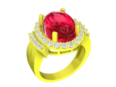 Oval Center Stone Ring with Double Diamond Halo 6579 3D print model