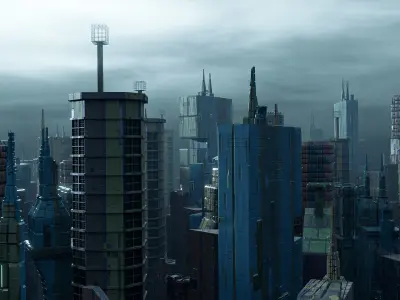 15 Sci-Fi High Detail Building with city Generator 3D model