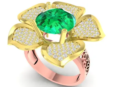 Elegant Five Petal Flower Gemstone Ring 3538 3D print model