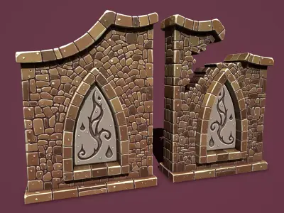 Fantasy wall 1 Low-poly 3D model