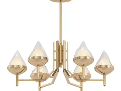 AMINA five light chandelier in brass with glass shades 3D model