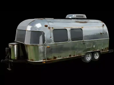 Vintage Aluminum Travel Trailer Camping Caravan Game Ready PBR Low-poly 3D model