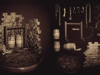 Dioramas - 15 modular figurine bases environment kits 3D model