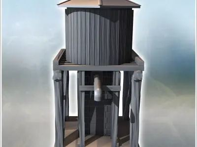 Water tank on wooden structure with metal faucet 2 - Modern WW2  3D print model