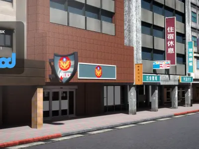 TW Street with Police Station 02 3D model
