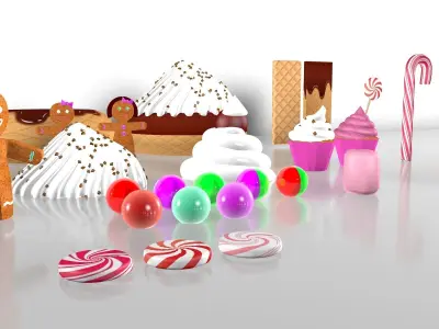 Gingerbread Village V2 candy and sweet 3D model