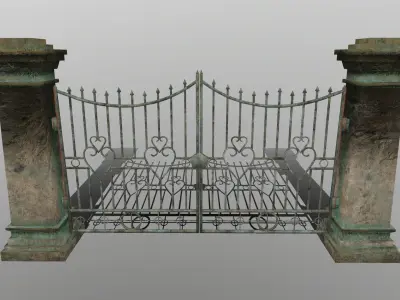 wall set two wrought iron gates Low-poly 3D model