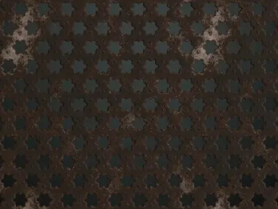 Weathered Star-Pattern Perforated Metal Grill PBR Seamless Texture