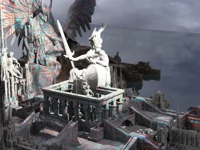 Angelic Halls Of Power Statue s with towers 3D model