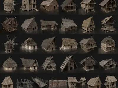 BIGGEST BUILDER AAA HOUSE PACK WITH INTERIOR VIKING ORC GENERIC Low-poly 3D model