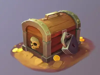 Stylish treasure chest with lock Low-poly 3D model