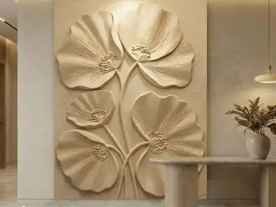 Modern Flower Relief Panel Wall Decor Set STL Mural CNC 369 3D model
