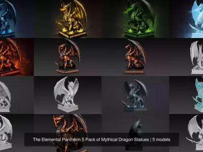 The Elemental Pantheon 5 Pack of Mythical Dragon Statues