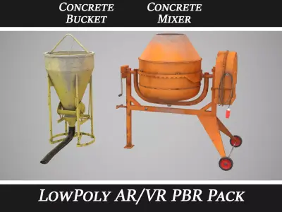 Concrete Mixer and Concrete Bucket pack Low-poly 3D model
