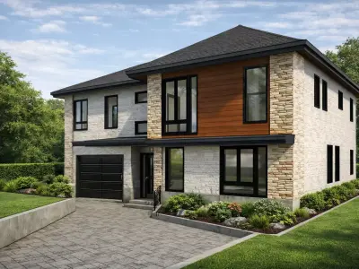 Modern Two-Storey House Exterior 3D Model with Materials Low-poly 3D model