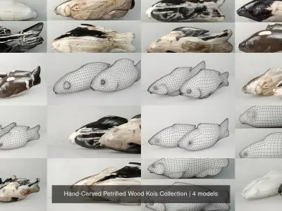 Hand-Carved Petrified Wood Kois Collection 3D Model Pack