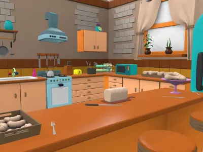Isometric cartoon kitchen room 01 3D model