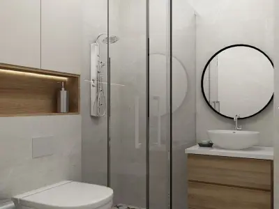 toilet modern bathroom with tiled floor 3D model