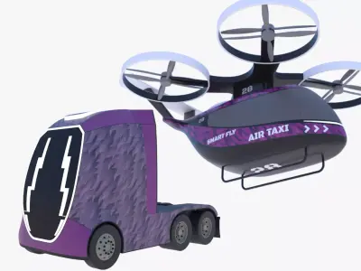 Future truck and drone PBR 3D Model Pack