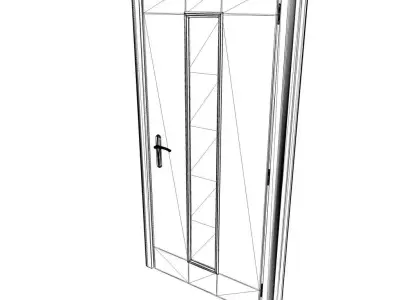 Light Oak Interior Door with Vertical Frosted Glass Panel Low-poly 3D model