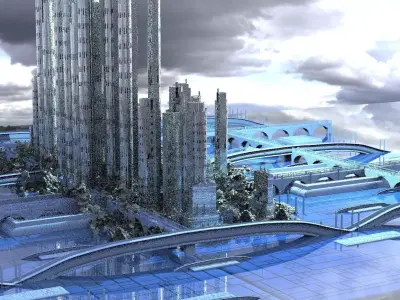 Sci-Fi Future Utopian city with forest 3D model