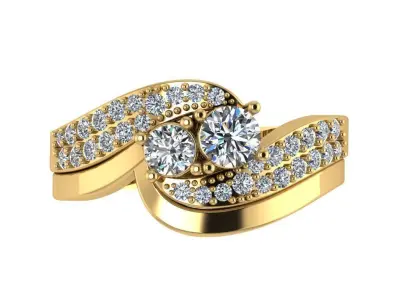 Ring228 two diamond ring set gold 3D print model
