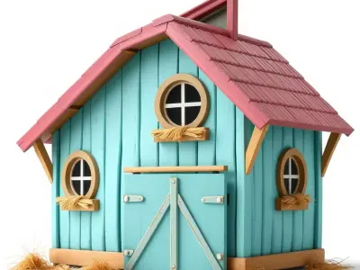 Vintage Barnhouse Aqua model pack Low-poly 3D model