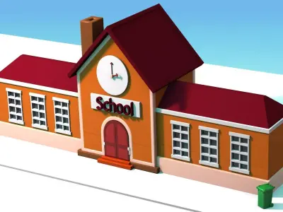 School cartoon-style 3D model